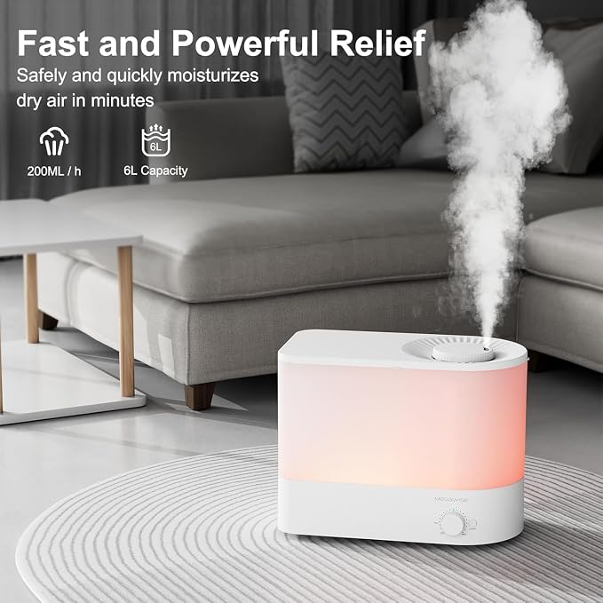 Megawise Cool Mist Ultrasonic Humidifier, Adjustable Mist Control, Quiet - Image 5
