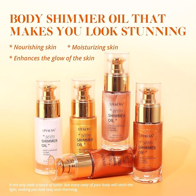 Liyalan Shimmer Body Oil Rose Gold Color 1.0 fl.oz Face Glow Pearl Highlighter - Image 2