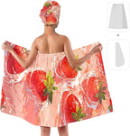 Women’s Strawberry Print Bath Towel and Hair Wrap Set, Soft Absorbent - Image 2