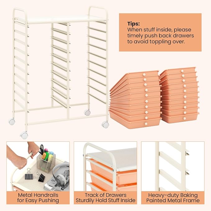 Giantex 20 Drawers Rolling Cart, Mobile Storage Drawer Cart, Classroom Organizer - Image 4