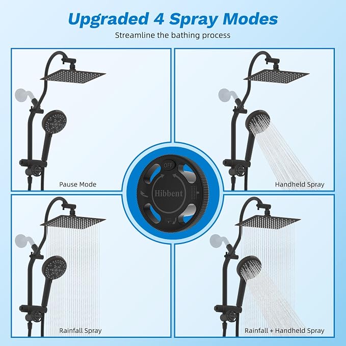 Hibbent cUPC Certified All Metal 8" Rainfall Showerhead Combo, High Pressure - Image 3