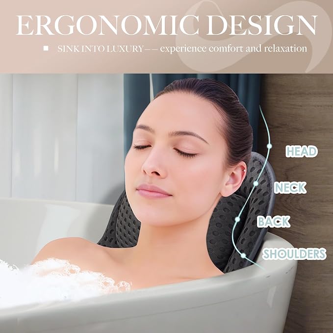 Bath Pillow for Tub, 4D Air Mesh Breathable Fabric, Soft Supportive Bathtub - Image 2