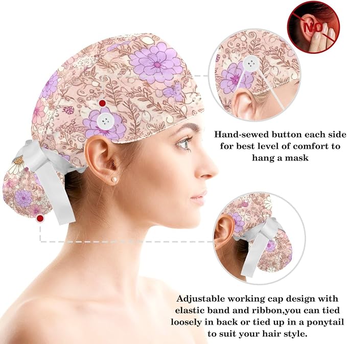 Scrub Caps Women Nursing Hats Floral Flowers - Image 3
