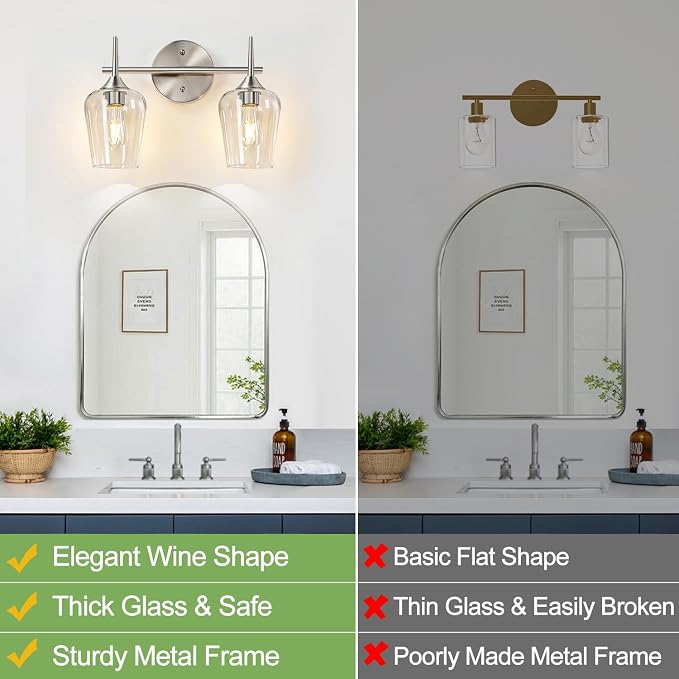 MOKATNG 2-Light Bathroom Light Fixtures, Brushed Nickel Vanity Lights - Image 2