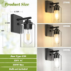 Set of 2 Wall Sconces for Bathroom, Modern Vanity Light Fixtures, Matte Black - Image 6