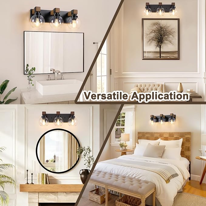Farmhouse Bathroom Light Fixtures, 3-Light Rustic Wood Bathroom Lights Over - Image 7