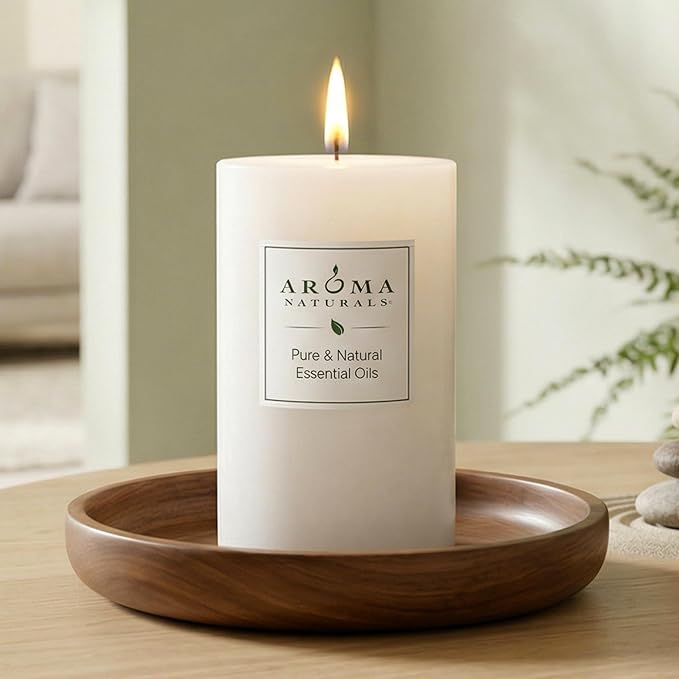 Aroma Naturals Patchouli and Frankincense Essential Oil White Scented Pillar - Image 4