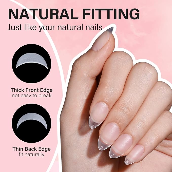 AILLSA Almond Nail Kit with U V Lamp 240pcs Short Gel Nail Tips and Glue Gel - Image 6