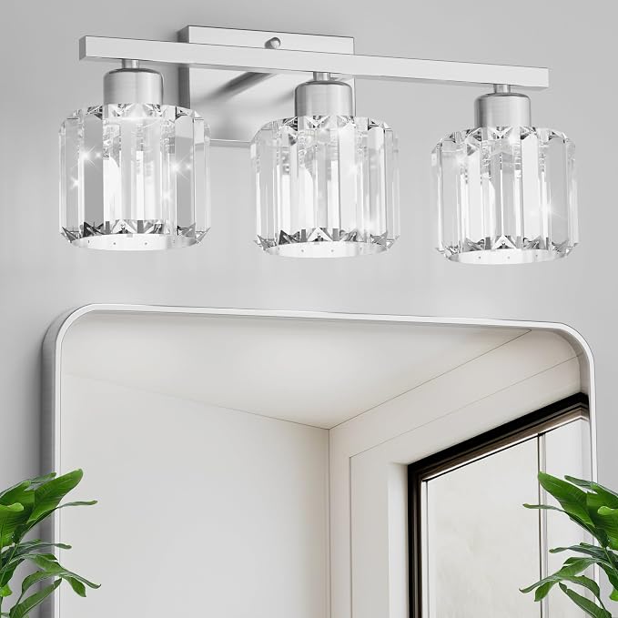 comzler 3-Light Bathroom Light Fixtures Over Mirror, Brushed Nickel Crystal - Image 7