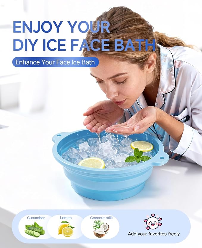 Face Ice Bath Bowl with Built-in Ice Tray, Foldable Silicone Face Bowl - Image 2