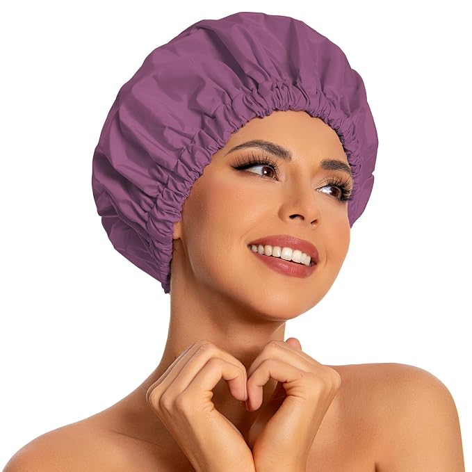 Reusable Shower Cap for Women, Large Waterproof Shower Bonnet by Edoneery