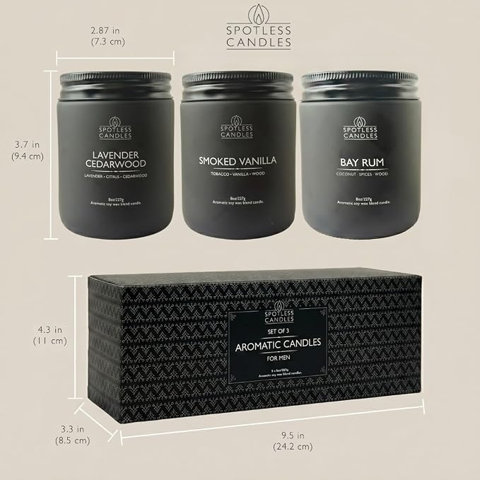 Mens Candle 3 x 8oz Pack Smoked Vanilla Bay Rum and Lavender Cedarwood Scents - Image 3