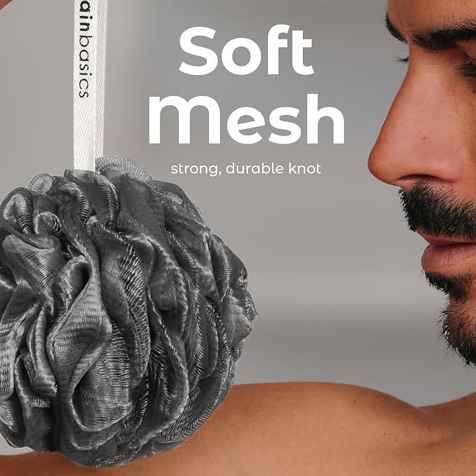 MainBasics Charcoal Infused Bath Shower Loofah Sponge Pouf Body Wash Scrubber - Image 3