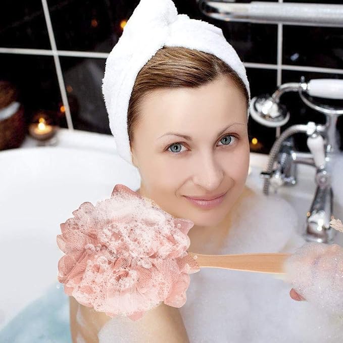 Pink Loofah with Handle - Image 3