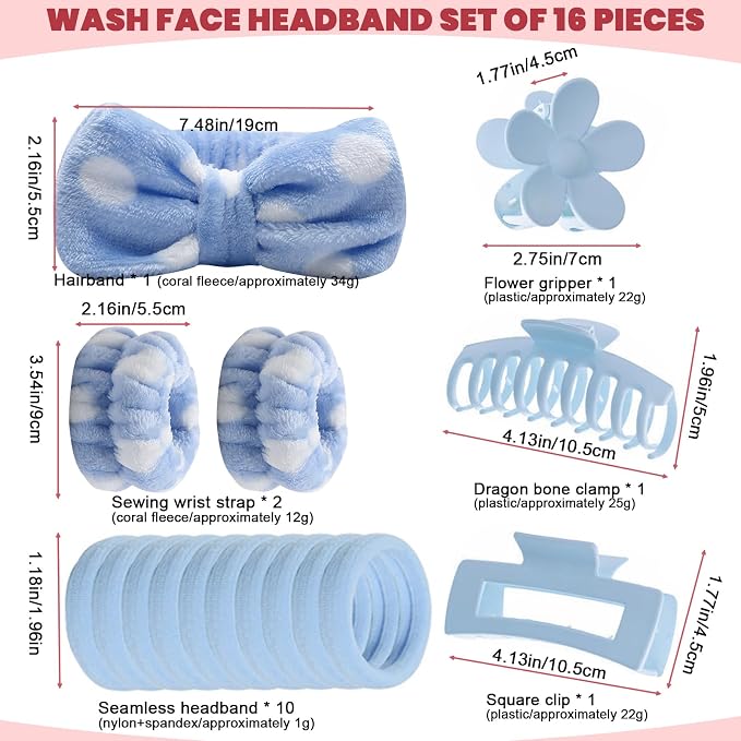 16 Pcs Skincare Headband Set, Face Washing Headband - Image 2