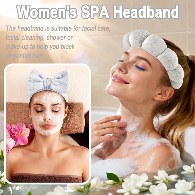 Zkptops 6Pcs Spa Headband for Washing Face Wristbands Set Women Bubble Makeup - Image 7