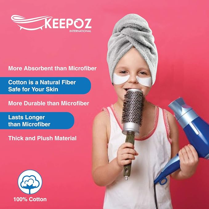 KEEPOZ Hair Towel Wrap Quick Dry 100% Cotton Super Absorbent Turban Head Wrap - Image 6