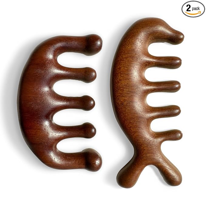 2 Pack Wooden Wide Tooth Hair Comb and Head Massage Tool by cureder