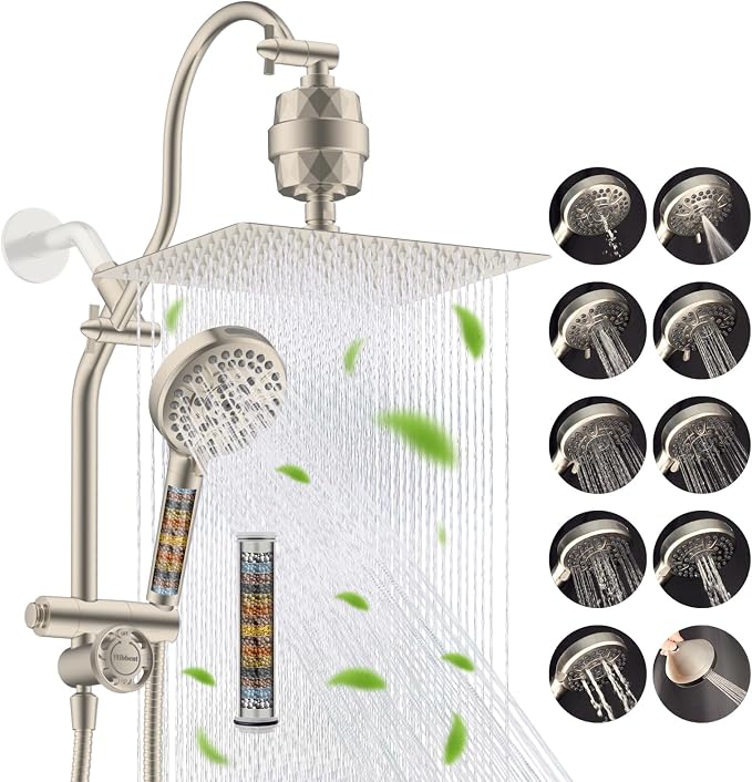 Hibbent Dual Filter All Metal 12" Rainfall Showerhead Combo, High Pressure by Hibbent
