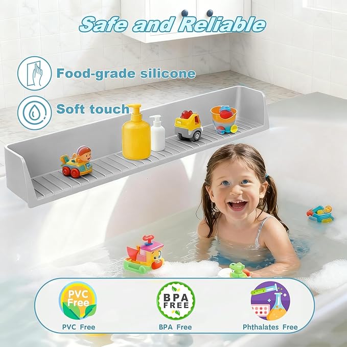 Bathtub Splash Guard for Kids, 2.6 FT Silicone Bathtub Play Shelf - Image 3