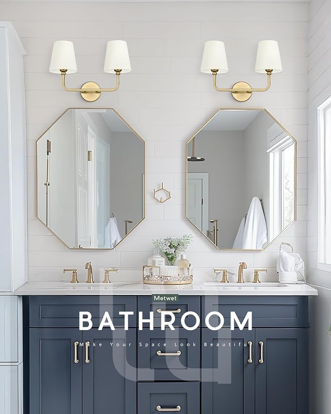 2 Light Bathroom Light Fixtures, Brushed Gold Vanity Lights, Double Wall Sconce - Image 8