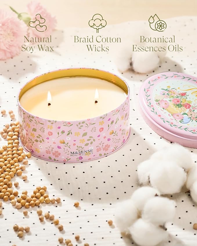 M&SENSE Dual-Wick Peony Scented Candle 12oz, 2 Wick Spring Soy Candles - Image 3