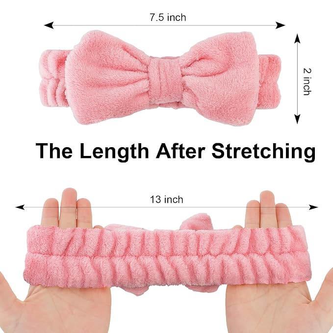 Casoty 6 Pcs Skincare Spa Headband Make Up Headbands, Bow Hair Band, Soft Coral - Image 6