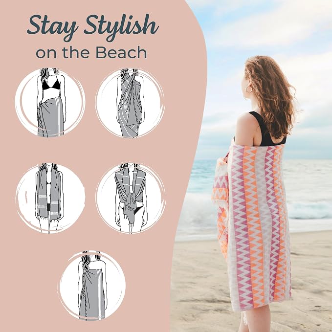 Turkish Beach Towel – 100% Cotton Quick Dry, Lightweight Oversized Beach Towel - Image 4