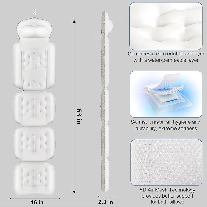 Luxury Full Body Bath Pillow for Bathtub, Bath Pillows for Tub - Image 4