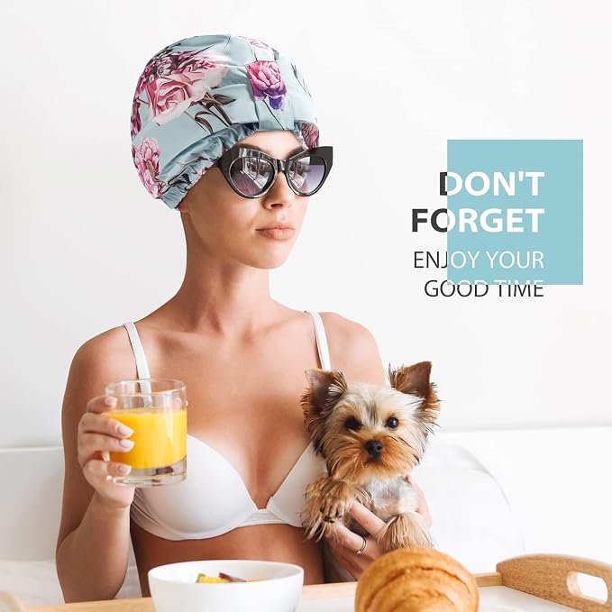 INNELO Luxury Shower Cap for Women Reusable Waterproof, Double Layered Shower - Image 6