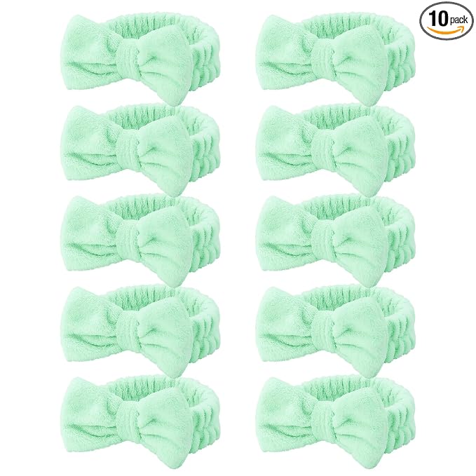 Casoty 10 Pcs Green Face Wash Headbands, Spa Gifts by Casoty