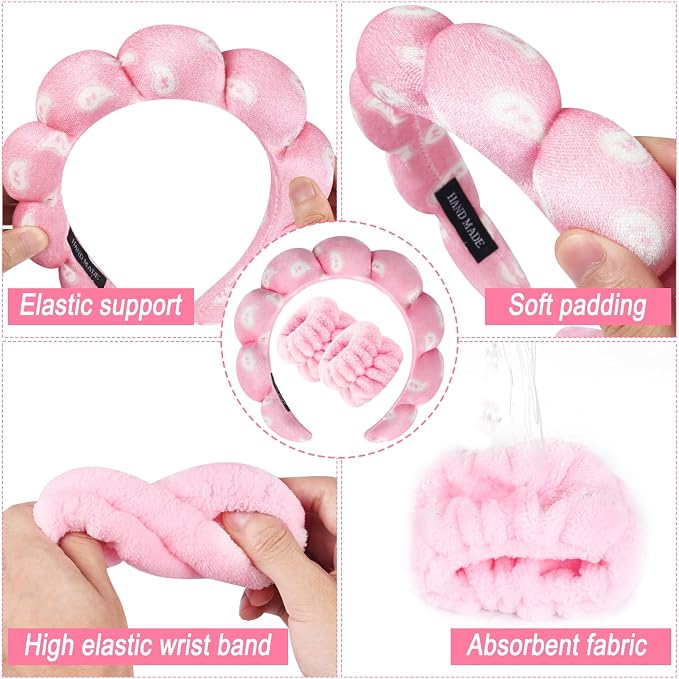 Zkptops Spa Headband for Washing Face Wristband Set Sponge Makeup Skincare - Image 5