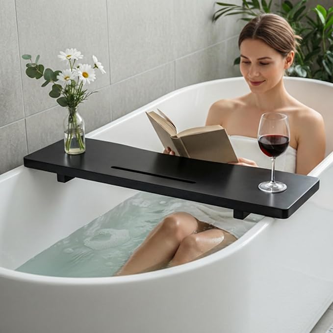 Elegant Black Bamboo Bathtub Tray Caddy - Image 5