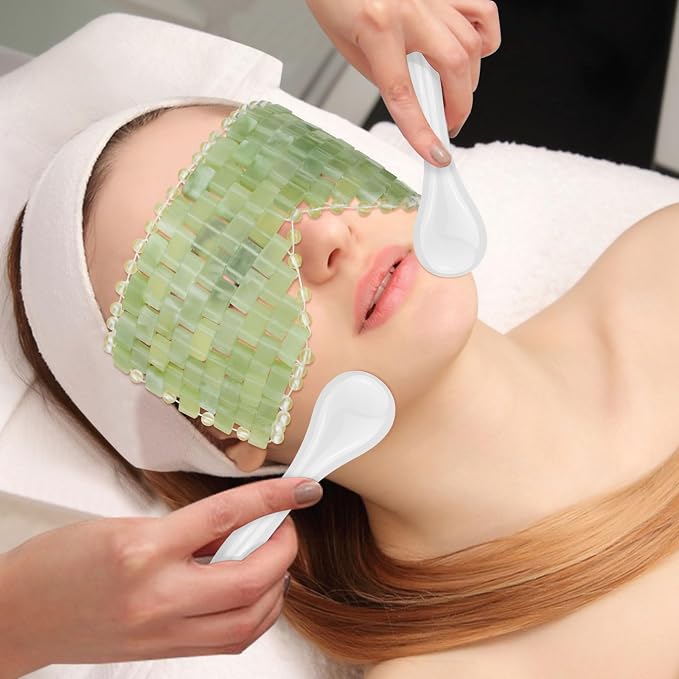 4 Pcs Jade Eye Mask & Skin-Safe Glass Facial Massage Tool, Jade Cooling Mask & - Image 6