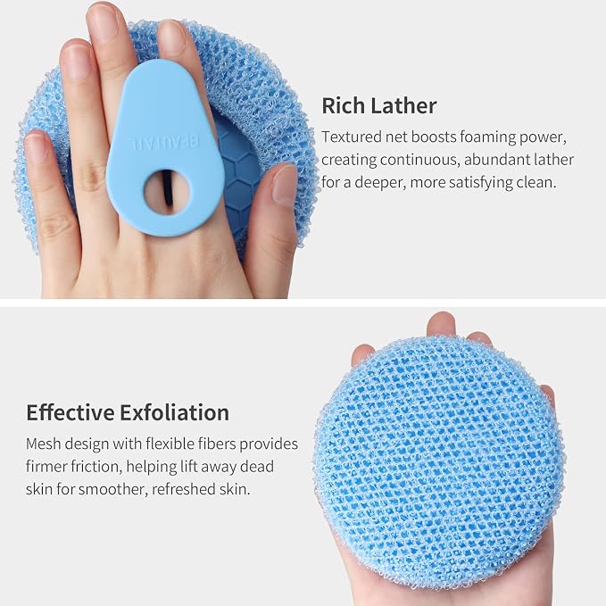 Silicone Body Scrubber with Scrub Net Set, BEAUTAIL 4 Pack - Image 4