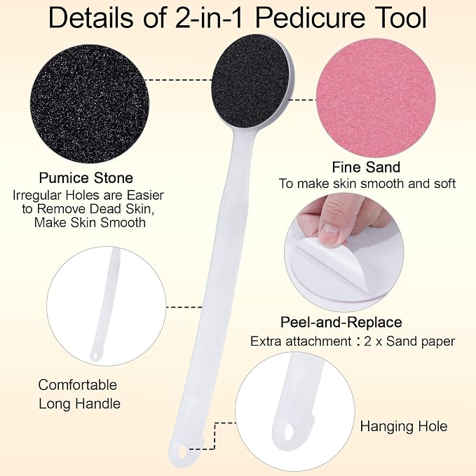 2Pcs Foot File Callus Remover 13.7" Long Handle, 2-in-1 Foot Scrubber - Image 2