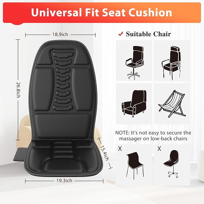 Back Massager with Heat, Massage Chair Pad with 5 Modes & 2 Heat Levels - Image 5