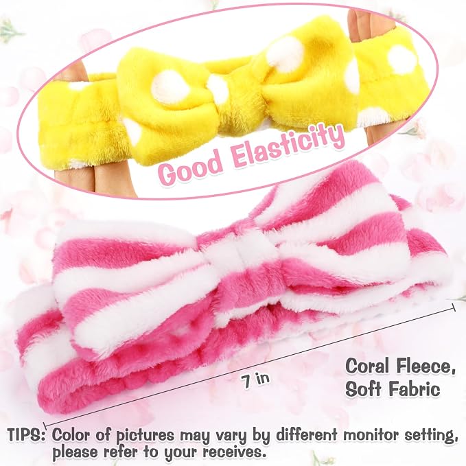 6 Pack Spa Headband for Women Skincare Makeup Headband Soft Coral Fleece Bow - Image 5