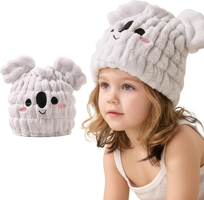 Microfiber Hair Towel Wrap for Kids, Koala Dry Hair Cap Suck Water, Absorbent by LCBD