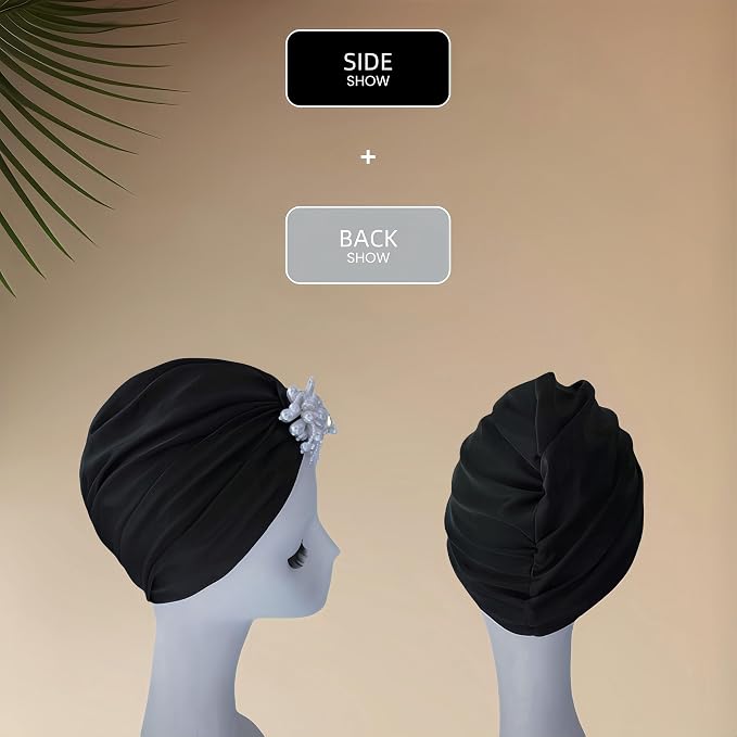 Swim Caps Women Turban Adult Retro Pearl SwimCap - Image 5