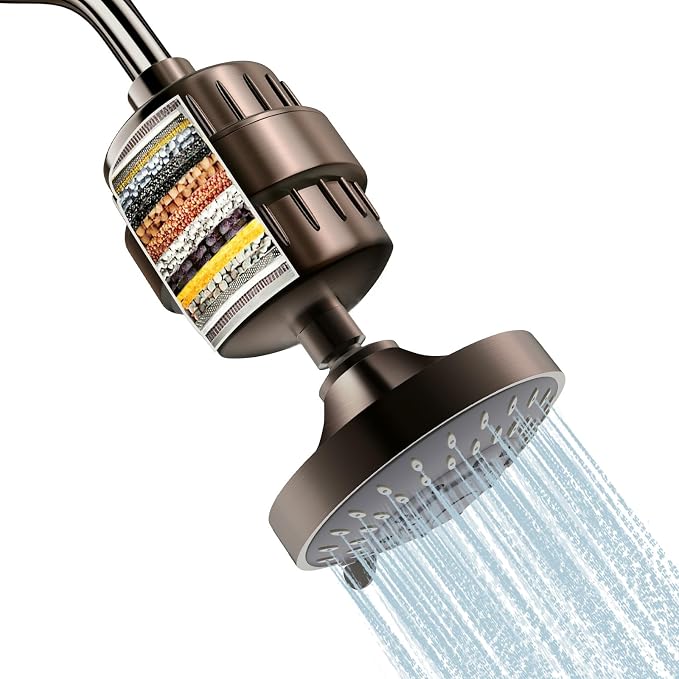 Shower Head and 15 Stage Shower Filter Combo, FEELSO High Pressure 5 Spray by FEELSO