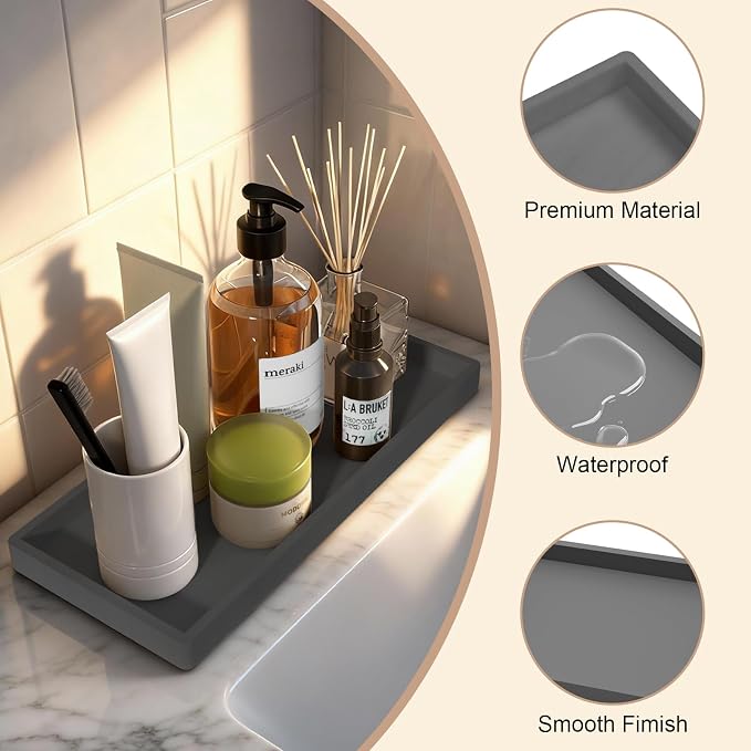 Silicone Bathroom Vanity Tray, 7.8 x 3.9 Inch Perfume Trays - Image 2
