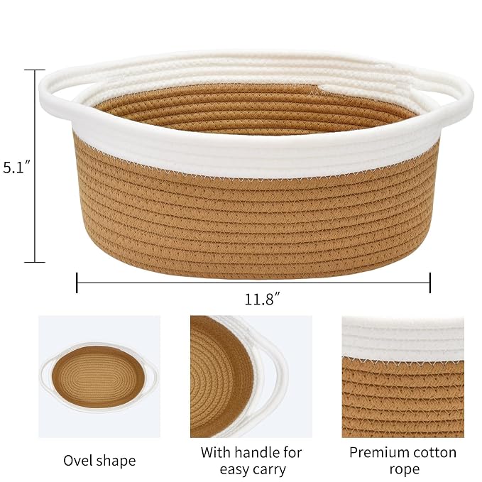 ABenkle Small Basket with Handles, Boho Decorative Rope Woven Dog Cat Toy - Image 2
