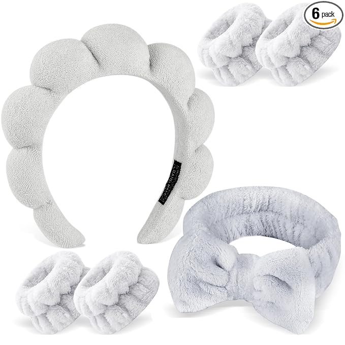 Zkptops 6Pcs Spa Headband for Washing Face Wristbands Set Women Bubble Makeup by ZKPTOPS