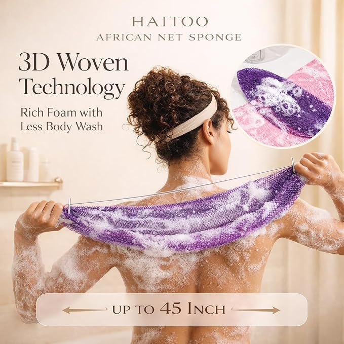 African Net Sponge Authentic, 3 Pieces African Exfoliating Net Sponge Body Back - Image 3