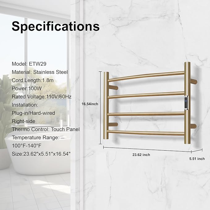 Towel Warmer Bathroom Wall Mounted Drying Rack Plug-in Electric Heated Towel - Image 3