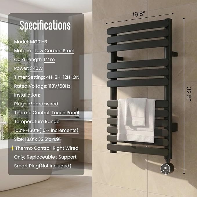 Towel Warmer, Large Size Heated Towel Rack - Image 6