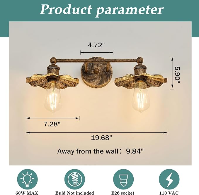 ZGLAOJT 2 Light Vintage Vanity Light Oil Rubbed Bronze Bathroom Light Fixtures - Image 2