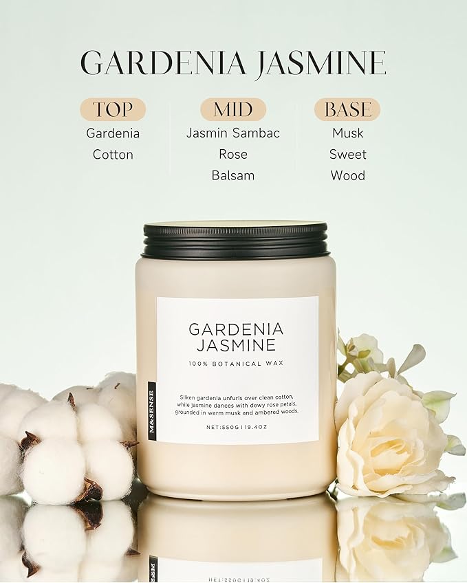 M&SENSE Gardenia Jasmine Scented Candle, 110 Hours Slow Burning Clean Non Toxic - Image 2