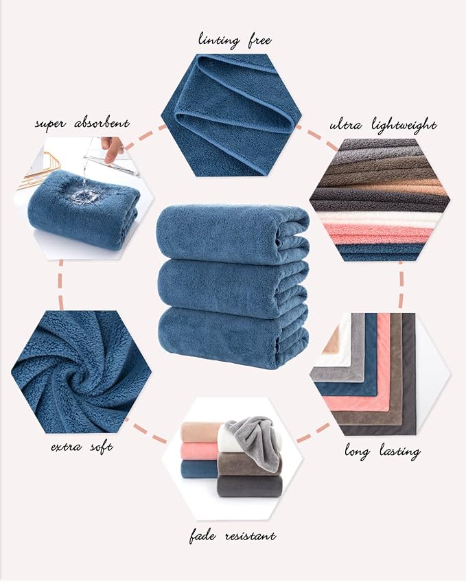 Lumimi Towels 3 Piece Very Soft Microfiber Bath Sheet Towel Set Super Absorbent - Image 4